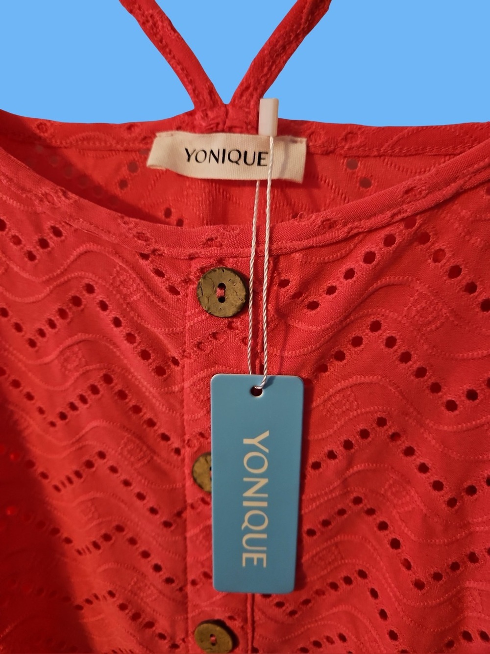Younique pink Eyelet Button-Front One-Piece Romper with Drawstring - Picture 2 of 4